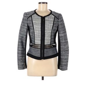 White House Black Market Structured Blazer Jacket Zipper Color Block Monochrome